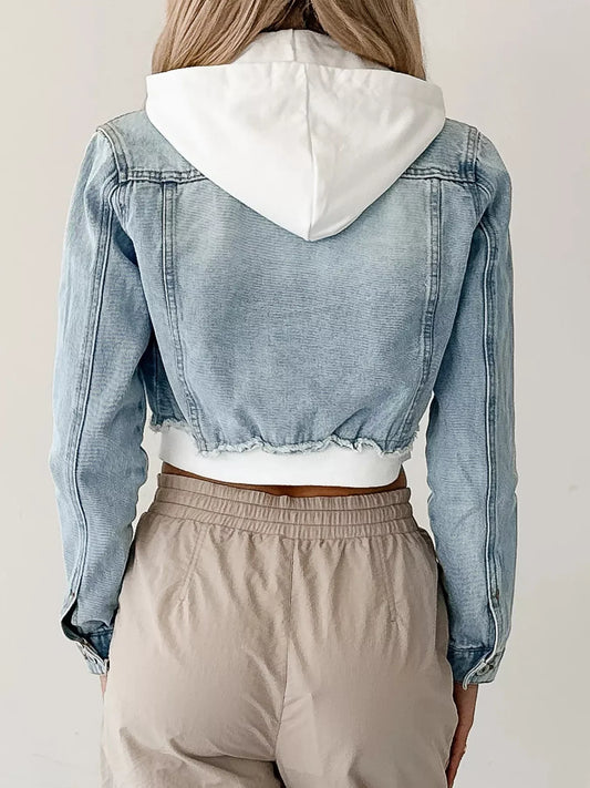 Distressed Zip Up Cropped Hooded Denim Jacket — women's jacket Australia