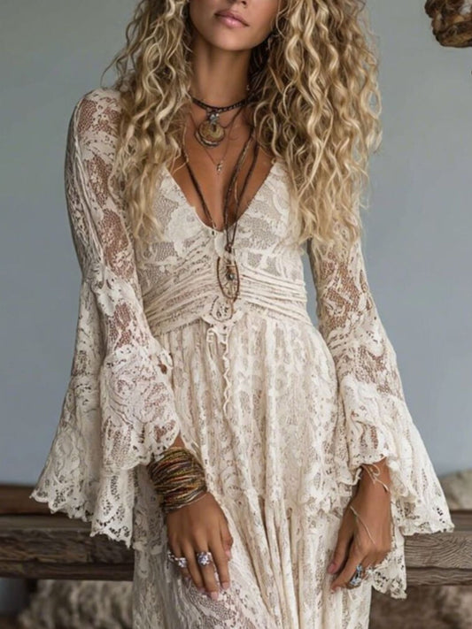 Lace Deep V-Neck Maxi Dress — women's casual dress Australia