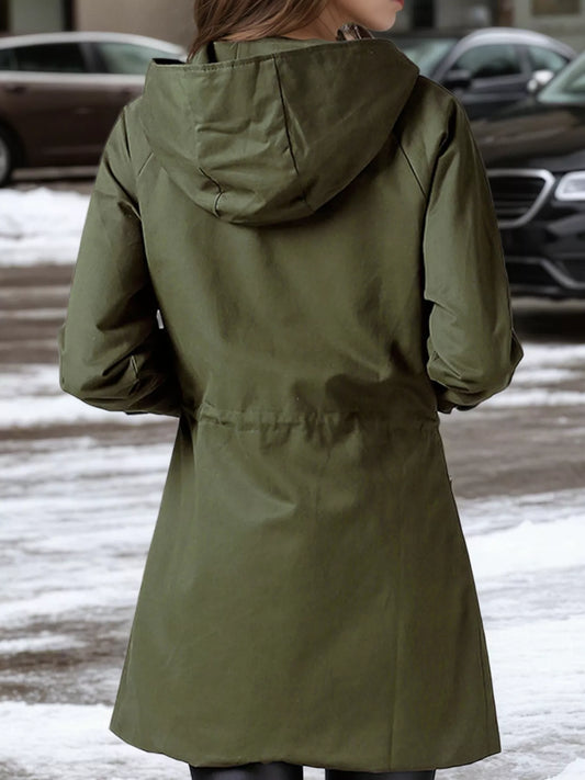 Plus Size Hooded Drawstring Waist Trench Coat — women's coat Australia