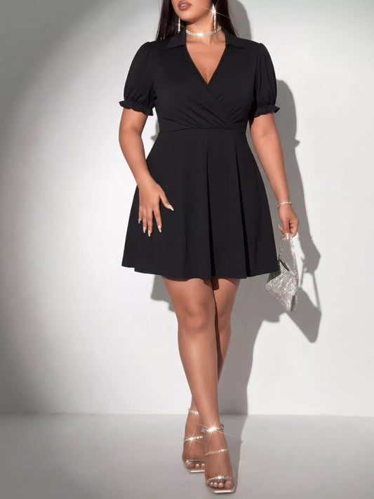 Plus Size Surplice Short Sleeve Mini Dress — women's casual dress Australia
