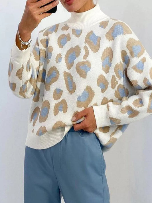 Women's Leopard High Neck Sweater — women's knitwear Australia