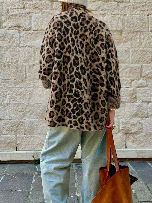 Women's Leopard Print Open Front Casual Cardigan — women's knit cardigan Australia