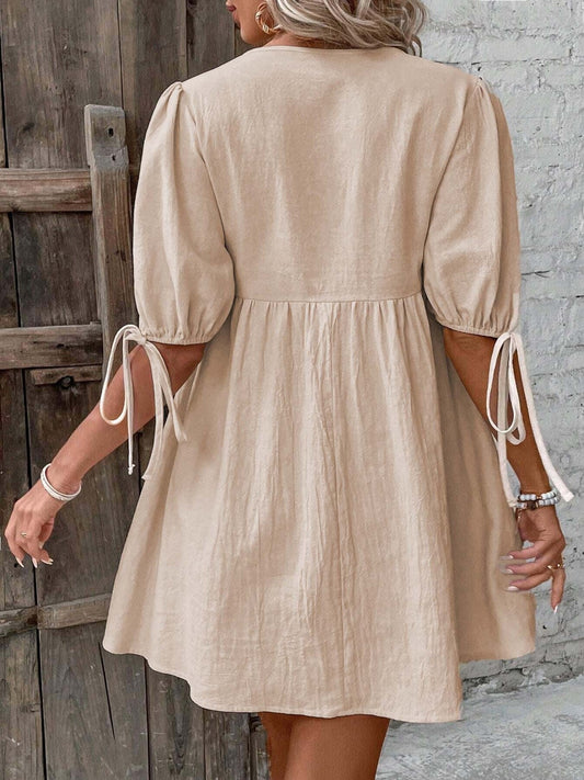 Tie Front Puff Sleeve Mini Dress — women's casual dress Australia