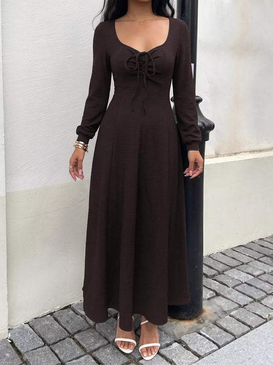 Women's Long Sleeve Tie-Front Maxi Dress — Chic and Unique AU