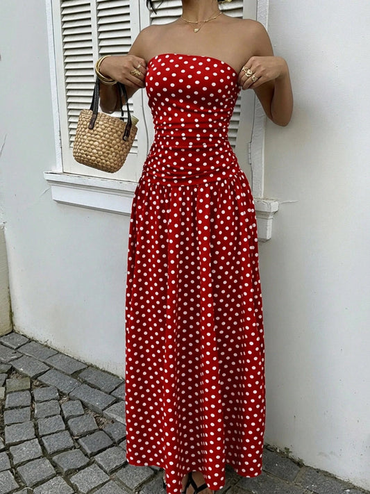 Polka Dot Strapless Maxi Dress — women's casual dress Australia