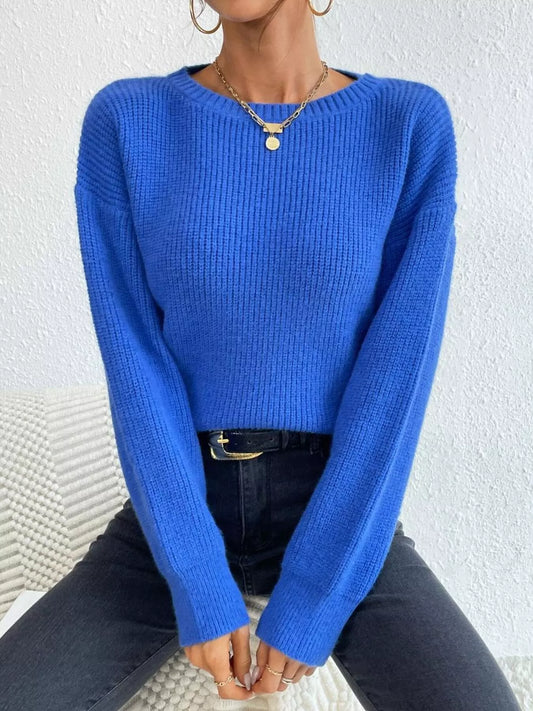 Women's Ribbed Knit Dropped Shoulder Sweater — women's knit sweater Australia