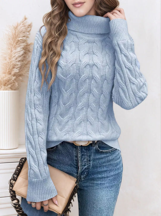 Women's Cable Knit Turtleneck Long Sleeve Sweater — women's knit sweater Australia