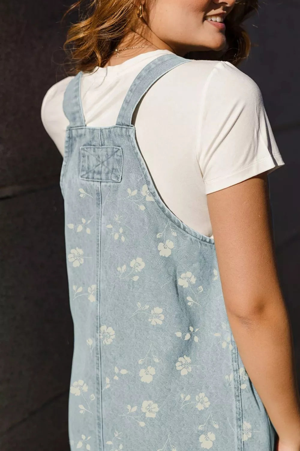 Women's Wash Denim Floral Print Overall Mini Dress — Chic and Unique AU