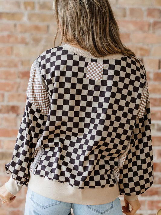 Women's Mixed Checkered Pattern Patchwork High Low Casual Top — women's knitwear Australia