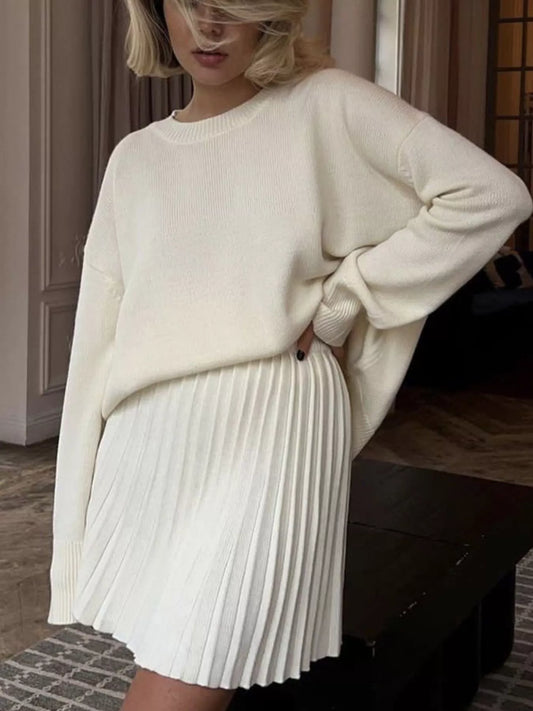 Women's Round Neck Top and Pleated Skirt Sweater Set — women's knitwear Australia