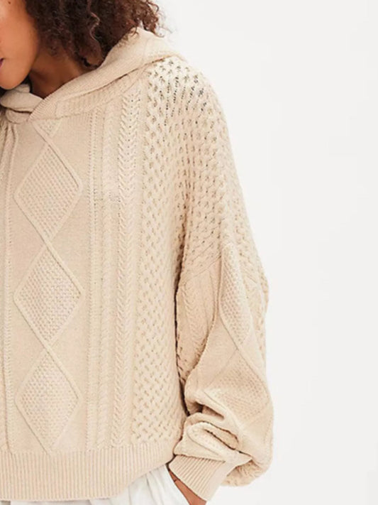 Women's Texture Knit Long Sleeve Hooded Sweater — women's knitwear Australia