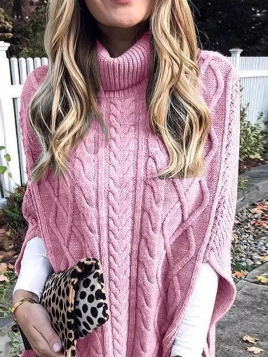 Women's Chunky Cable Knit Turtleneck Poncho Cover Up — women's knitwear Australia