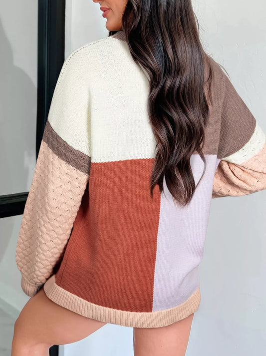 Women's Color Block Textured Knit Sweater — women's knit sweater Australia