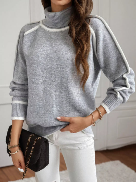 Women's Full Size Turtleneck Contrast Trim Sweater Plus Size — women's knitwear Australia