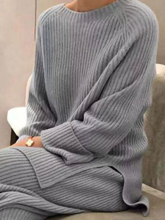 Women's Full Size Ribbed Knit Relaxed Fit Top and Pants Sweater Set Plus Size — women's knitwear Australia