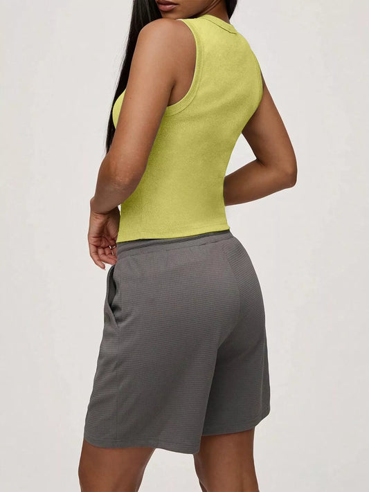 Ribbed Button-Front Sleeveless Tank β women's tank top Australia