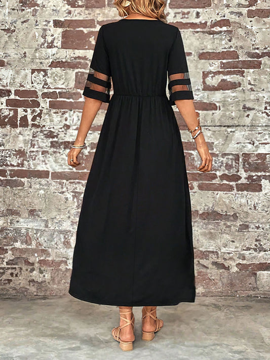 Plus Size Mesh Sleeve Round Neck Dress with Pockets — women's casual dress Australia