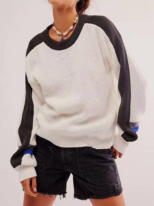 Women's Color Block Waffle Knit Sweater — women's knitwear Australia