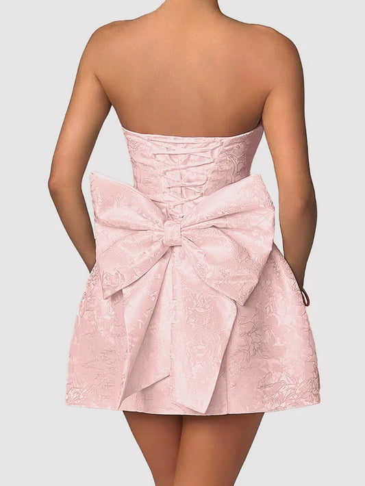 Women's Lace-Up Sleeveless Satin Mini Dress with Bow — Chic and Unique AU