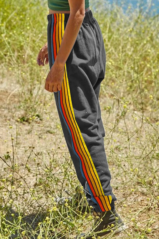 Contrast Striped Elastic Waist Active Pants — women's activewear Australia