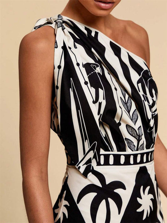 One-Shoulder Tropical Print Midi Dress — women's casual dress Australia