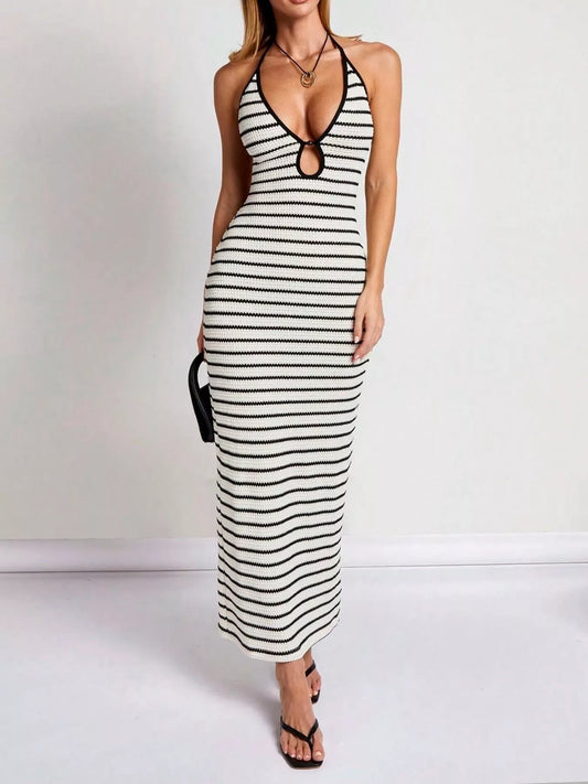 Women's Striped Halter Neck Maxi Dress — Chic and Unique AU