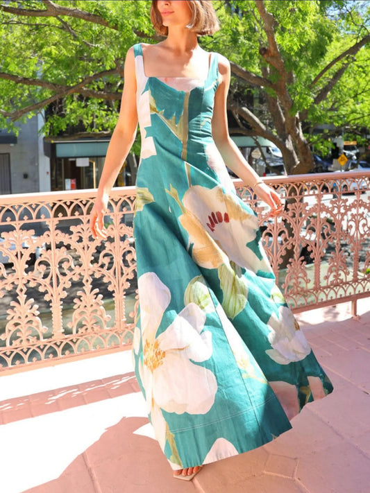 Floral Print Square Neck Maxi Dress — women's maxi dress Australia