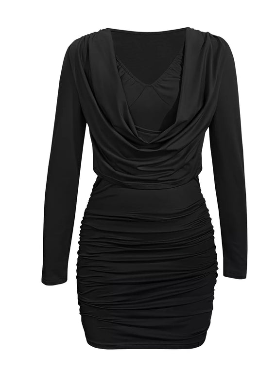 Ruched Cowl Neck Long Sleeve Mini Dress — party dress Australia