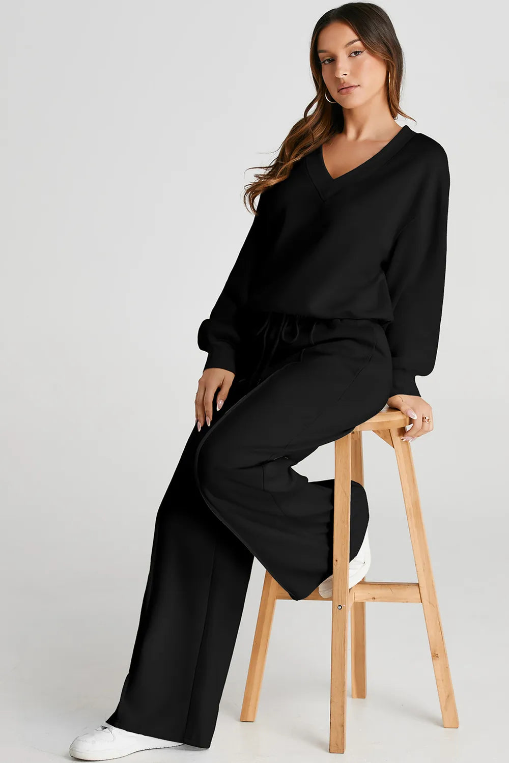Women's V-Neck Long Sleeve Top and Pants Active Set — women's activewear set Australia
