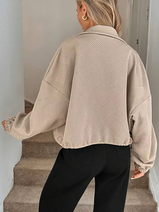 Drawstring Hem Textured Long Sleeve Jacket — women's jacket Australia
