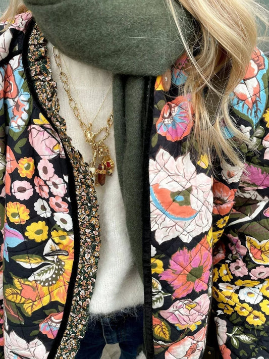 Full Size Floral Print Quilted Sherpa-Lined Jacket Plus Size — women's jacket Australia