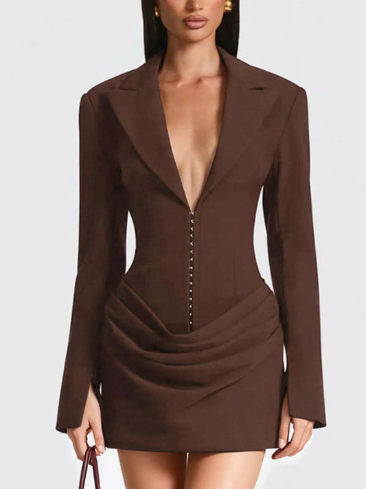 Full Size Blazer-Style Long Sleeve Mini Dress Plus Size — women's formal dress Australia