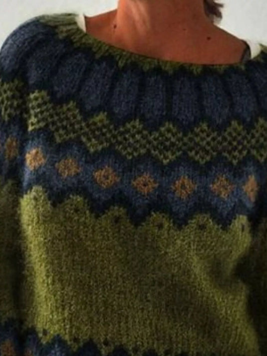 Women's Full Size Vintage Patterned Round Neck Sweater Plus Size — women's knitwear Australia