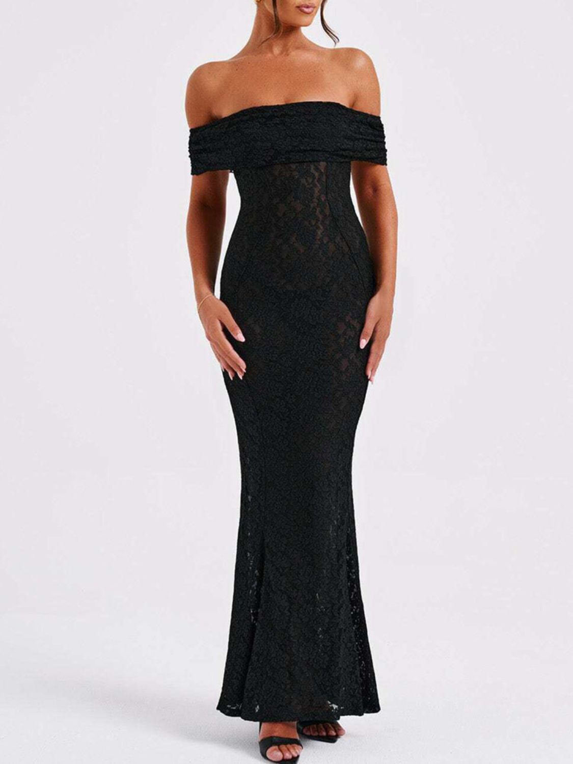Backless Lace Maxi Dress | Off-Shoulder Elegance