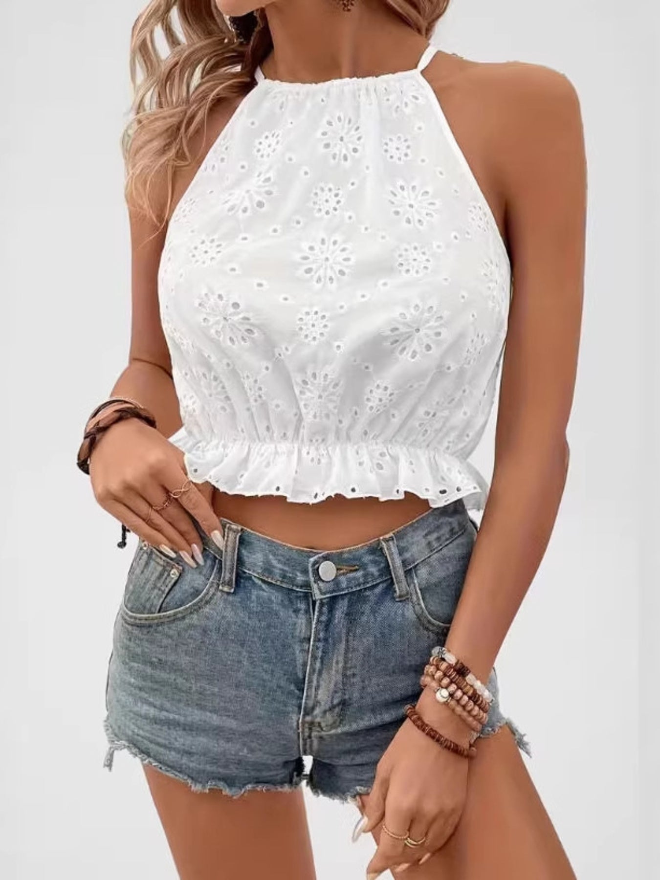 Eyelet Embroidered Ruffled Hem Cami — women's cami Australia