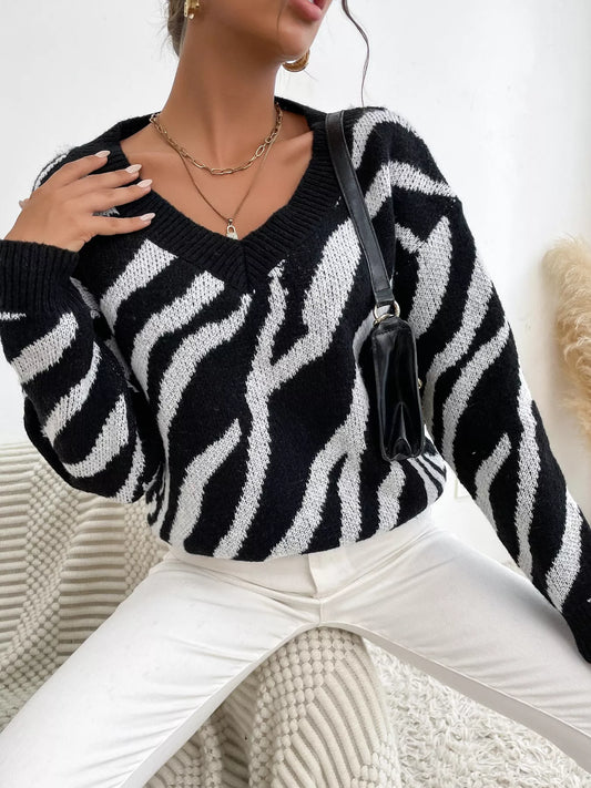 Women's Zebra Print Relaxed Fit Pullover Sweater — women's knitwear Australia