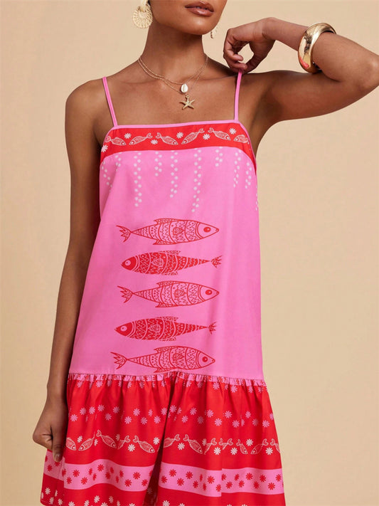 Printed Spaghetti Strap Mini Dress — women's casual dress Australia