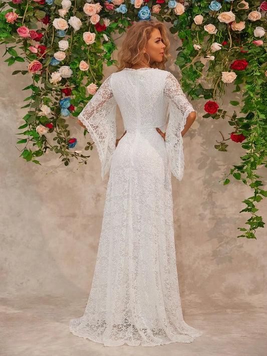 Women's Lace V-Neck Floor Length Dress — Chic and Unique AU