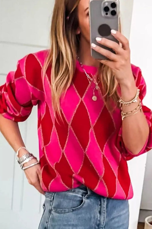 Women's Argyle Pattern Long Sleeve Sweater — women's knitwear Australia