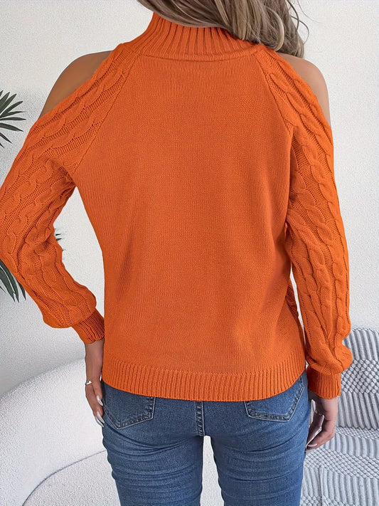Cable Knit Cold Shoulder Turtleneck Sweater — women's knit sweater Australia