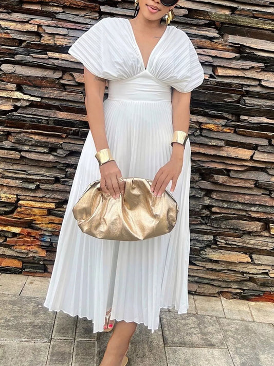 Pleated Cap Sleeve Midi Dress — women's casual dress Australia