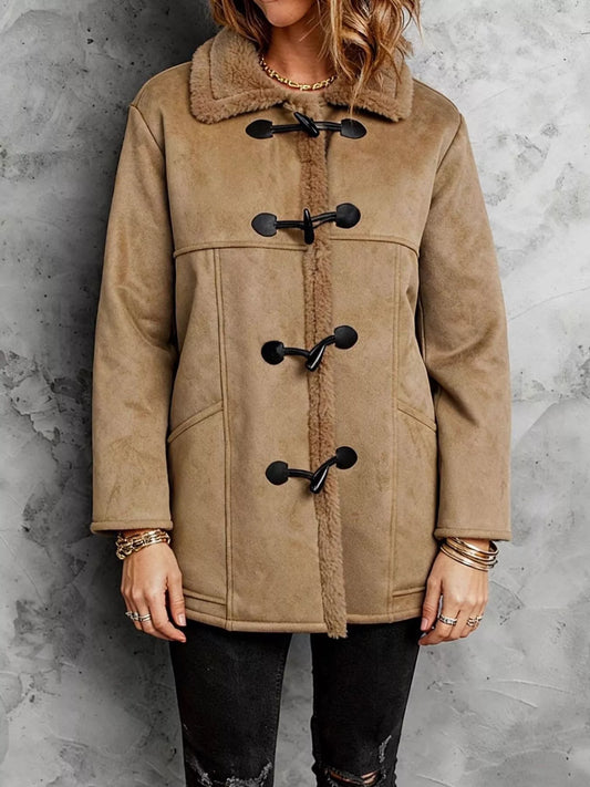 Faux Suede Sherpa Lined Toggle Coat — women's coat Australia