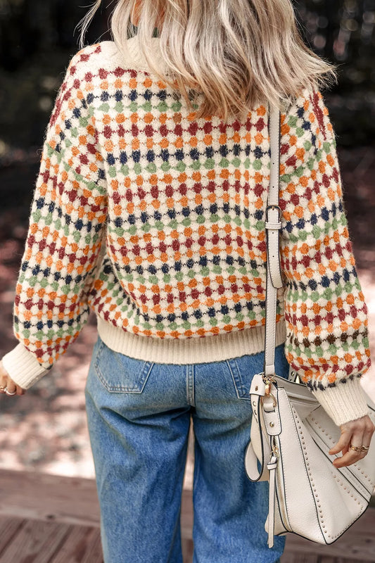 Women's Multicolour Dotty Pattern Knit Button Front Cardigan — women's knit cardigan Australia
