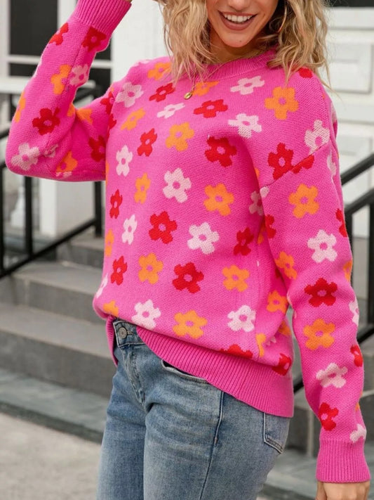 Women's Floral Crew Neck Sweater — women's knit sweater Australia