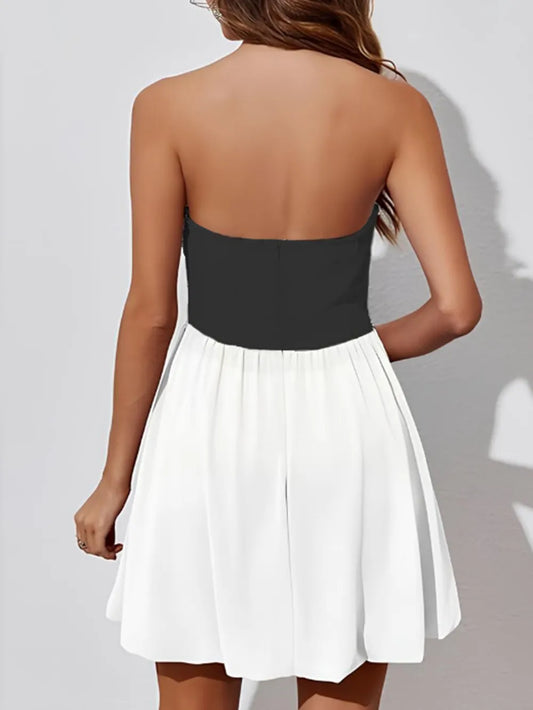 Women's Ruched Two-Tone Tube Mini Dress — Chic and Unique AU
