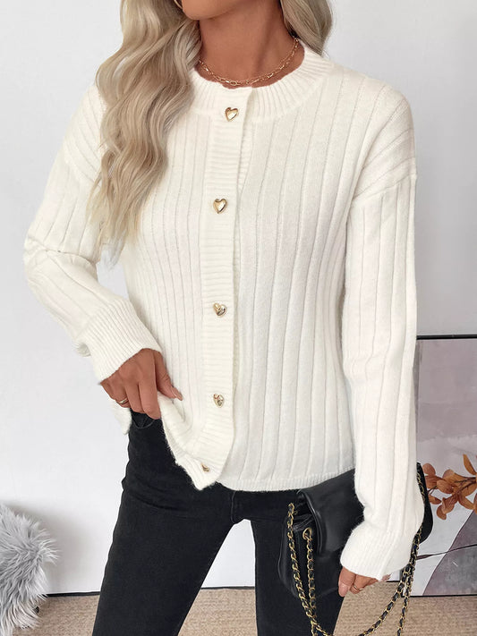 Women's Ribbed Button Up Long Sleeve Cardigan — women's knit cardigan Australia