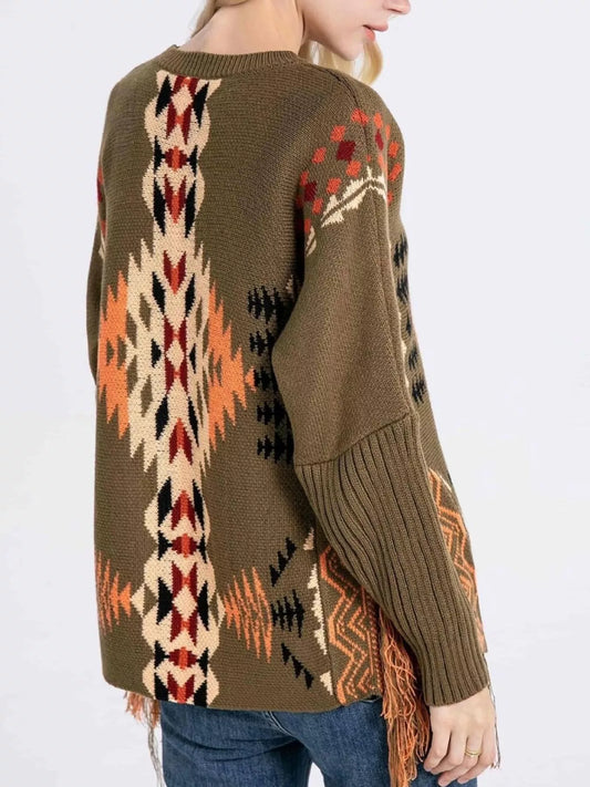 Women's Geometric Pattern Fringe Sweater — women's knitwear Australia