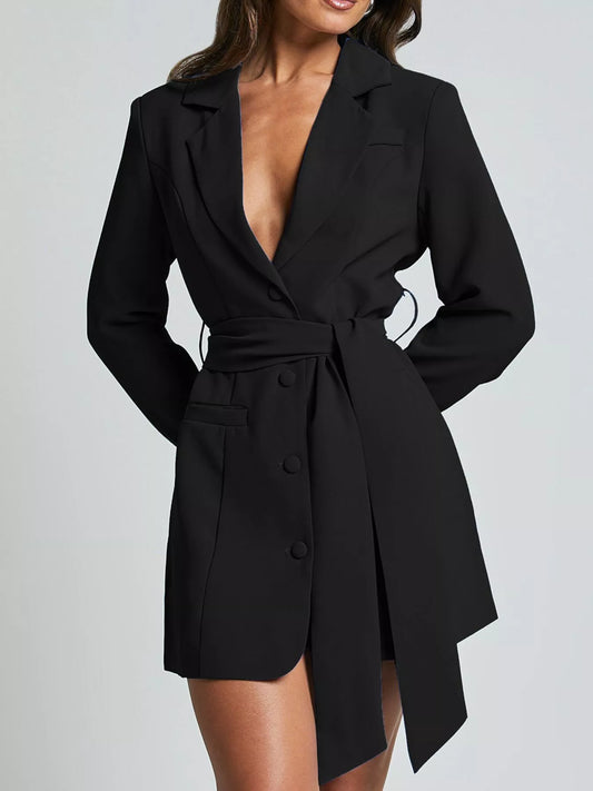 Lapel Collar Tie Waist Blazer — women's blazer Australia