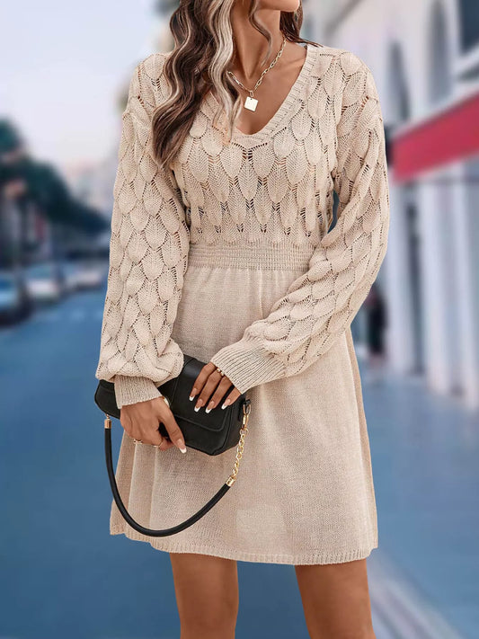 Women's V-Neck Long Sleeve Sweater Dress — women's knit sweater dress Australia