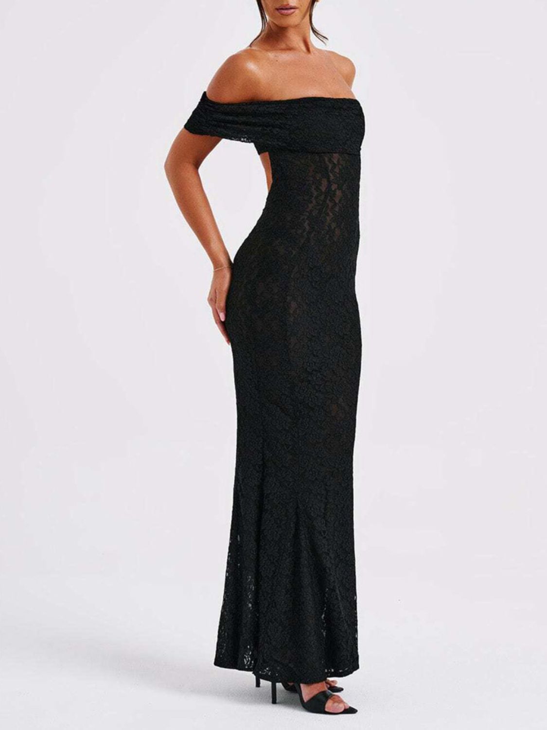 Backless Lace Maxi Dress | Off-Shoulder Elegance